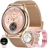 3,35 cm AMOLED-Smartwatch für Damen, Smart-Fitness-Uhr Anrufintegration, mehrere Sportmodi, kabellose Anruf-Smartwatch für Android und iPhone - Gold