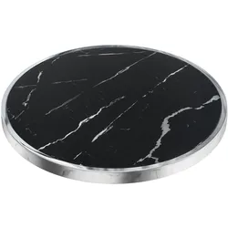 Bistro Glastischplatte | Ø70cm | Schwarz Marmor | Chrom | Gastro Glastischplatte