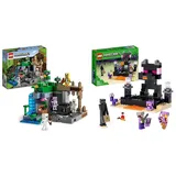 LEGO 21189 Minecraft Das Skelettverlies & 21242 Minecraft Die End-Arena Set, Player-vs-Player Battle' Action-Spielzeug mit Lava, Enderdrache und Enderman-Figur, Geschenk für Kinder ab 8 Jahren