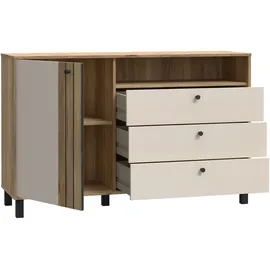 Forte Sideboard "Killarney", beige (mauvella eiche, sand), B:138,1cm H:87cm T:42cm, Dekorfolie, MDF, Metall, Spanplatte, Sideboards, Sideboard, Stauraum, Soft Close, Metallgriffe