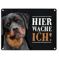 Trendaffe Metallschild mit Rottweiler Motiv und Spruch: Hier wache