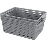 Yarebest 3er Set Kunststoff-Aufbewahrungskorb Rattan, Groß KöRbchen Plastikkorb (Grau)