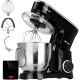 MPM MRK-19B Knetmaschine Küchenmaschine, 6,5 L Edelstahlschüssel, 6 Geschwindigkeiten Schwarz / Edelstahl - Schwarz/Silber