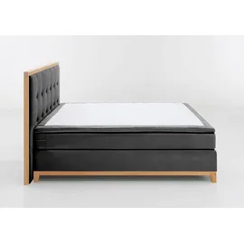 Home Affaire Boxspringbett HOME AFFAIRE "Sonja", grau, B:200cm L:208cm, Massivholz, Polyester, Komplettbetten, Boxspringbett, mit Steppung im Kopfteil und Holzrahmen, inklusive Topper