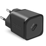 SBS Tragbares Ladegerät für Samsung, iPhone, Xiaomi, Oppo, 20W schnelles Gan Ladegerät für Smartphones und Tablets, schnelles und sicheres Power Delivery Ladegerät mit USB-C, schwarz