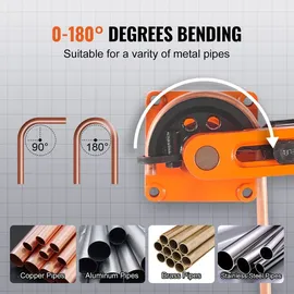 Vevor Rohrbiegegerät Ø10-25mm (7 Matritzen) Manuelle Rohrbieger 0-180° Handrohrbieger 50-113mm Biegeradius Rohrbiegemaschine Kupfer-, Aluminium, Edelstahlrohren mit einer Wandstärke von 0 bis 2mm