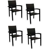 4x KONWAY® PORTO Stapelsessel Schwarz Premium Polyrattan Garten Sessel Stuhl Set