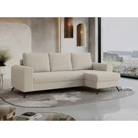 MKS MEBLE Ecksofa - L-Form Sofa mit Schlaffunktion - Wohnlandschaft L Form, Ecksofa mit Schlaffunktion und Bettkasten, Schlafsofa mit Bettkasten, Couch mit Schlaffunktion - Beige Hugo