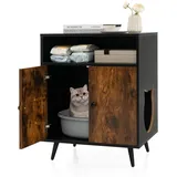 Costway Katzenschrank Katzentoilette, Katzenhaus mit Doppeltüren & Eingang, Katzenhöhle Katzenmöbel Beistelltisch, für Katzen Hunde Haustier, Braun+schwarz