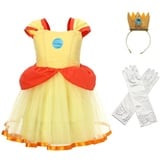 Lito Angels Prinzessin Daisy Kostüm Kleid Verkleidung mit Krone und Handschuhen für Kinder Mädchen Größe 5-6 Jahre 116 (Tag-Nummer 140)