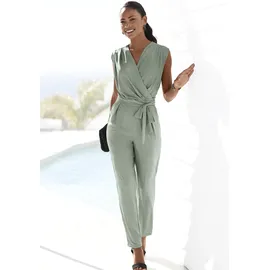 LASCANA Overall LASCANA, Damen, Gr. 44, N-Gr, grün (jade), Jersey, Obermaterial: 95% Polyester, 5% Elasthan, unifarben, figurumspielend knöchellang, V-Ausschnitt, Overalls Overall, aus knitterfreier Ware, eleganter Jumpsuit in Wickeloptik, bügelfrei, Topseller