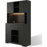 STILVORA Hochschrank MDF Schwarz 105x40x180 cm mit LED, Steckdosen und Weinregal