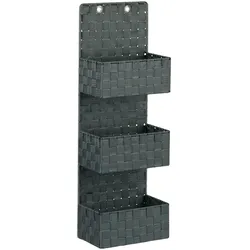 Relaxdays Hängeorganizer Stoff, Türorganizer mit 3 Aufbewahrungskörben, Wandorganizer Bad, PP, HBT: 75x25x15cm, grau