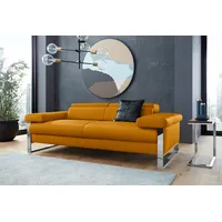 2-Sitzer W.SCHILLIG "finn", gelb (brandy s37), B:210cm H:71cm T:106cm, Flachgewebe S22 (100% Polyester), Stoff S37 (100% Polyester), Longlife Xtra-Leder Z59: Glattleder mit modischer Prägung. Hautstärke 0, 9 - 1, 1 mm, Sofas, German Design Award 2016, Fußgestell Chrom glänzend, Breite 210 cm