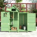 Gerätehaus Geräteschuppen mit Riegel geneigtes PVC Dach, Gartenbox mit Fundament und 2 großen Stauraum Ablagen, Gartenbox wasserdicht Outdoor Schrank, Gartenhütte Gerätehäuser 118x54x173cm Grünes