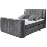Stella Trading Dallas Boxspringbett 180x200 cm - inkl. Motor & motorisierter TV-Halterung Anthrazit, Ausführung:Variante 1 - Grau