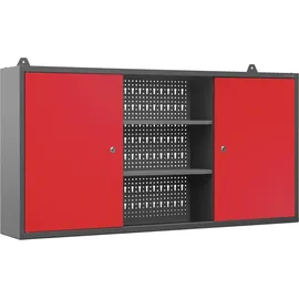 Jan Nowak Hängeschrank Werkzeugschrank Werkstattschrank Metallschrank Lochwand Metall, 120 cm x 60 cm x 20 cm Anthrazit/Rot)