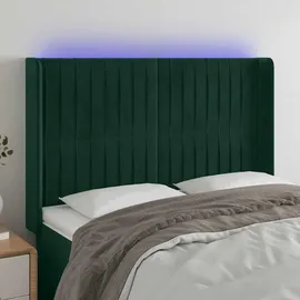 vidaXL LED Kopfteil Dunkelgrün 147x16x118/128 cm Samt