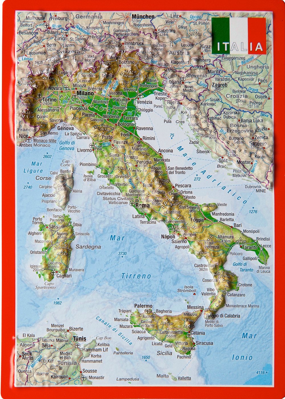 Georelief Reliefpostkarte Italien - 0
