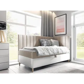 Mirjan24 Boxspringbett Maja Junior 3 80x200, Einzelbett mit Bonellfederkern, Härtegrad - H3 (Farbe: Soft 017 + Fresh 01, Seite zum Öffnen des Bet... - Beige