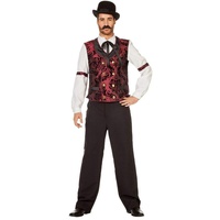 shoperama Wildwest Saloon Barkeeper Herren Kostüm Hemd mit Binder und Weste Cowboy Western, Größe:50