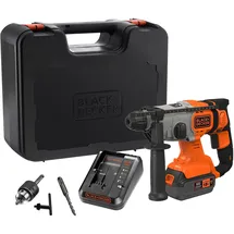Black & Decker BLACK+DECKER 18 V SDS-Plus Akku-Bohrhammer, 4,0 Ah Akku, 2 A Ladegerät, Kit-Box, verstellbarer Griff, LED-Licht, BCD900M1K-QW