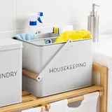 Navaris Housekeeping Box - 3 Fächer herausnehmbar - Putzmittel Organizer mit Griff zur Aufbewahrung von Putzutensilien - Vintage Putz Korb - grau