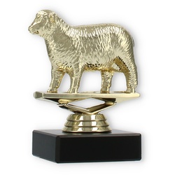 Pokal Kunststofffigur Schaf gold auf schwarzem Marmorsockel 10,8cm