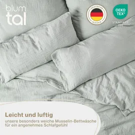 Blumtal Musselin Bettwäsche Blau 135 x 200 cm + 40 x 80 cm