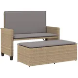 vidaXL Gartenbank Poly Rattan mit Kissen und Hocker Beige