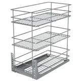 STOLMET Schrankauszug Schrankkorb mit Vollauszug Ausziehbare Küchenschublade mit Soft Close System Korbauszug für Küchenschrank Schrank mit Außenbreite von 60 cm 3 Ablagen 480 x 545 x 550 mm Silber