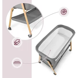 Moby-System Babybett freistehend & faltbar mit Matratze und Rollen – Moby-System Mili grau, 0–6 Monate,