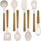 8-Teiliges Küchenhelfer Set, Silikon Küchenutensilien Kochlöffel Set mit Holzgriff und Loch für Kochen und Backen, Antihaft Hitzebeständiges Küchenhelfer, Schneebesen, Spatel (Khaki)