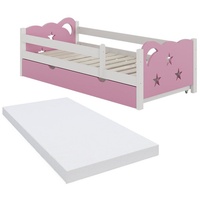 Livinity Kinderbett Einzelbett Juniorbett Jessica Weiß Pink 160x80 cm Matratze modern Kinderzimmer Bett Bettschublade Rausfallschutz