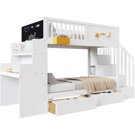 Okwish Etagenbett 90 x 200 cm Kiefer massiv weiß