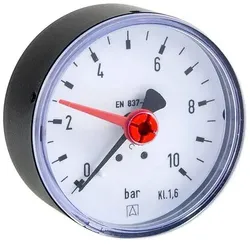 AFRISO Manometer RF 63 - Anschluss axial 1/4'' AG, Anzeige 0-10 bar, Solar geeignet