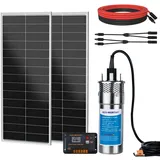 DCHOUSE 200W Solar Tiefbrunnen-Tauchpumpen Kit mit 12V Solarwasserpumpe + 2 STÜCKE 100W Solarpanel