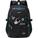 Naapesi Wasserdicht Astronauten Schulranzen, Astronaut Weltraum Rucksack, Schulrucksack, Kinderrucksack, Grundschultasche, Große Kapazität Rucksack Schule für Jungen Mädchen (Schwarz)