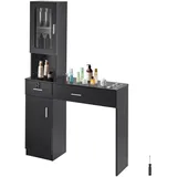 Vevor Salonstation, Wandmontage, Friseursalonstation für Friseure, Beauty-Spa-Möbelset, 1 Lagerschrank, 3 Fächer und 2 Schubladen (eine abschließbar), Schwarz, 102,8 x 30 x 170 cm