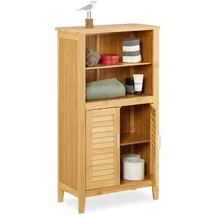 Relaxdays Badezimmerschrank Lamell 50 x 25 cm, Badschrank mit Türen in Lamellen-Optik, natur, 1 Stück