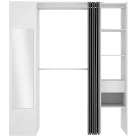 vente-unique Kleiderschrank mit Vorhang & 1 Tür + Spiegel - B 177 cm - Weiß und Grau - BERTRAND