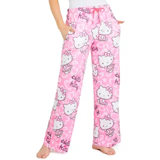 Hello Kitty Damen Lang Schlafanzughose, Pyjama Hose mit Weitem Bein & Elastischem Bund (Rosa, XL) - XL