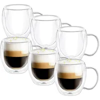 Wilmax | Doppelwandige Thermogläser mit Henkel | 6er-Set | 250 ml | Trinkgläser | Thermotassen | Teeglas | Latte Macchiato Gläser Set | Kaffeegläser | Cappuccino Gläser mit Henkel