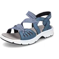 Rieker Damen Riemchensandalen V9871, Frauen Sandalen,Sommerschuhe,Freizeitschuhe,offene Schuhe,Strandschuhe,Sandaletten,flach,blau (14),38 EU / 5 UK - 38 EU Schmal