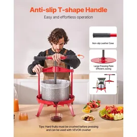 Vevor Obstweinpresse Obstmühle Apfelmühle (9 L), Edelstahlkorb mit dreieckiger Struktur, manueller Entsafter, manuelles Mahlwerk, Apfelweinpresse Traubenpresse mit T-Griff für Küche Zuhause