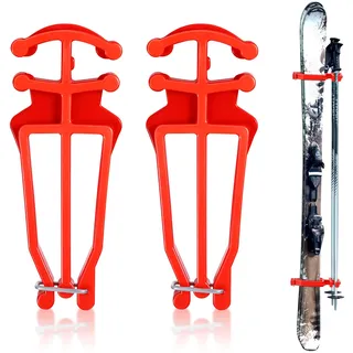 BOXOB Langlauf Skistock Halter, Universelle Skistock Clip Skistock Halterung Skistockträger Ski Zubehör, 1 Paar, Rot