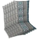 Sesselauflagenset, Blau, Grau, Hellgrau, Textil, 6-teilig, Ornament, Füllung: Schaumstoff, Vlies, 50x7x120 cm, Oeko-Tex® Standard 100, pflegeleicht, hochwertige Qualität, langlebig, für den Außenbereich geeignet, mittels Bändern zu befestigen, Gurtband befestigen, Outdoor-Kissen, Gartenstuhlauflagen, Hochlehner-Auflagen