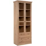 Livetastic Vitrine Eiche Artisan Metall, 3 Fächer, 2 Schubladen, 80x200x45 cm,