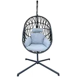 Mobili Rebecca Hängesessel, Grau, Metall, 1-Sitzer, Oval, 128x200x128 cm, Gartenmöbel, Hängesessel