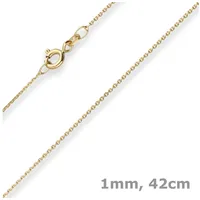 Schmuck Krone Goldkette 1mm Ankerkette diamantiert aus 585 Gelbgold 42cm, Gold 585 goldfarben